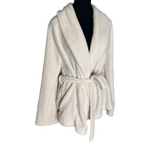 LORD & TAYLOR Cream Soft Fuzzy Cozy Short Spa Bath Robe Luxurious Size XL
